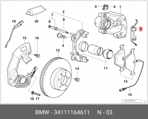 Комплектующие, колодки дискового тормоза 34 11 1 164 611 BMW