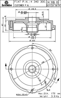 Тормозной барабан 14.3106.10 BREMBO