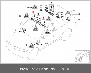 Фонарь подсветки зеркала в салоне 63 31 6 961 991 BMW