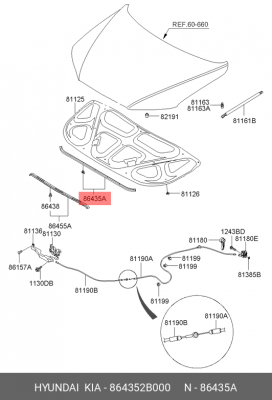 Уплотнитель капота 864352B000 HYUNDAI KIA