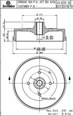 Тормозной барабан 14.4724.10 BREMBO