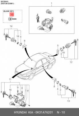 Заготовка ключа 0K31A76201 HYUNDAI KIA