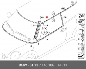 Молдинг крыши 51 13 7 146 106 BMW