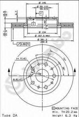 Тормозной диск 09.6769.20 BREMBO
