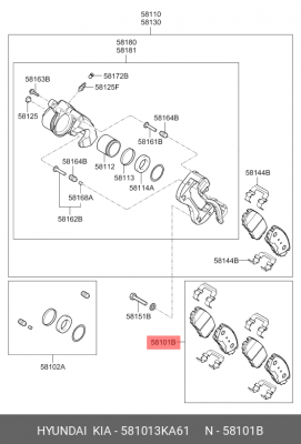 Колодки тормозные дисковые 58101-3KA61 MOBIS