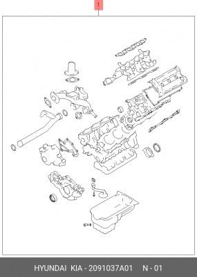 Комплект прокладок, двигатель 2091037A01 HYUNDAI KIA