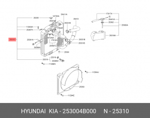 Радиатор, охлаждение двигател 253004B000 HYUNDAI KIA