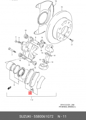 Колодки тормозные дисковые 5580061G72 SUZUKI
