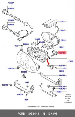 Регулировочный элемент, регулировка угла наклона фар 1 038 443 FORD