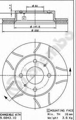 Тормозной диск 09.6943.75 BREMBO