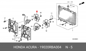 Крыльчатка электромотора радиатора охлаждения ДВС 19020RBA004 HONDA