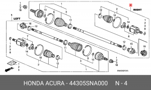 Вал привода колеса в сборе с ШРУСами 44305SNA000 HONDA