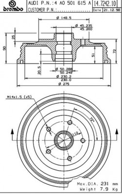Тормозной барабан 14.7242.10 BREMBO