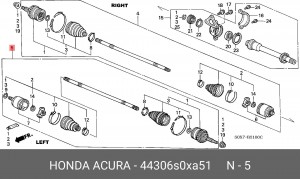Вал привода колеса в сборе с ШРУСами 44306S0XA51 HONDA