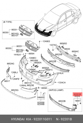 Фара противотуманная 922011G011 HYUNDAI KIA