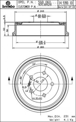 Тормозной барабан 14.9390.10 BREMBO