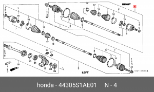 Вал привода колеса в сборе с ШРУСами 44305S1AE01 HONDA