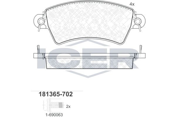 Комплект тормозных колодок, диско 181365-702 ICER