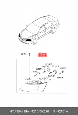 Фара головного света 921013K520 HYUNDAI KIA