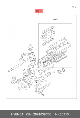 Комплект прокладок, двигатель 2091039C00 HYUNDAI KIA
