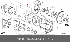 Комплект тормозных колодок, диско 45022SEAJ11 HONDA