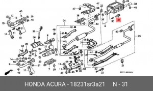 Болт, система выпуска 18231SR3A21 HONDA