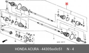 Вал привода колеса в сборе с ШРУСами 44305-SX0-C51 HONDA