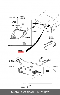 Фонарь указателя поворота B03E51360A MAZDA
