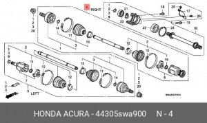 Вал привода колеса в сборе с ШРУСами 44305-SWA-900 HONDA