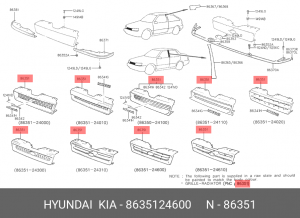Решетка радиатора 8635124600 HYUNDAI KIA