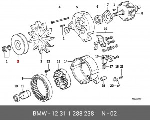 Ременный шкив, генератор 12 31 1 288 238 BMW