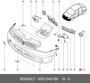 Кронштейн крепления противотуманной фары 6001546786 RENAULT