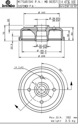 Тормозной барабан 14.4736.10 BREMBO