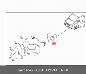 Стекло зеркала заднего вида A0018112533 MERCEDES BENZ