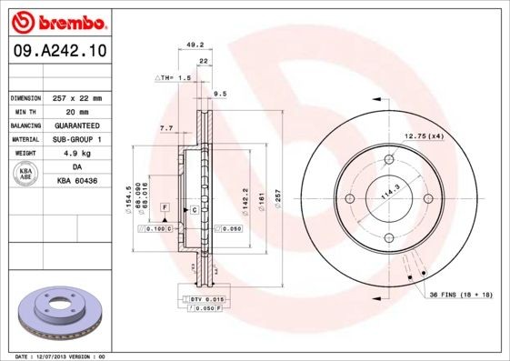 Тормозной диск 09A24210 BREMBO