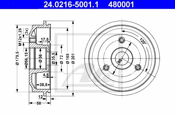 Тормозной барабан 24.0216-5001.1 ATE