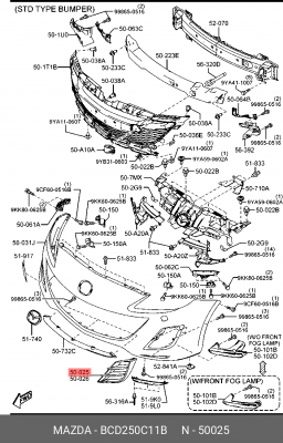 Рамка противотуманной фары BCD250C11B MAZDA