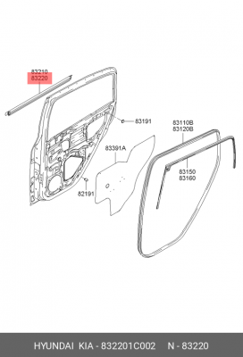 Уплотнитель стекла двери 832201C002 HYUNDAI KIA