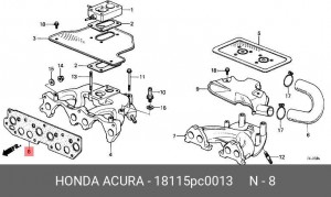 Прокладка, впускной / выпускной коллектор 18115PC0013 HONDA