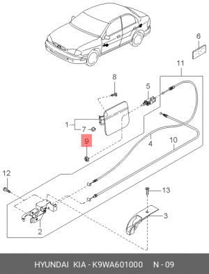 Гайка K9WA601000 HYUNDAI KIA