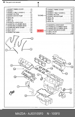 Комплект прокладок, головка цилиндра AJ0310SF0 MAZDA
