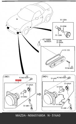 Фара противотуманная N066-51-680A MAZDA