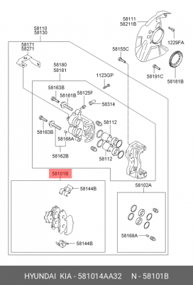 Комплект тормозных колодок, диско 581014AA32 HYUNDAI KIA