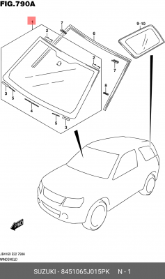 Стекло ветровое 84510-65J01-5PK SUZUKI