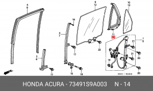 Уплотнитель стекла бокового 73491S9A003 HONDA
