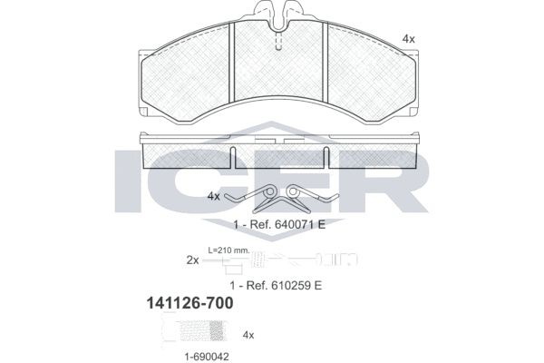 Комплект тормозных колодок, диско 141126-700 ICER