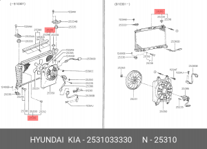 Радиатор, охлаждение двигател 2531033330 HYUNDAI KIA