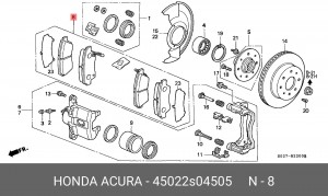 Комплект тормозных колодок, диско 45022-S04-505 HONDA