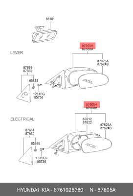 Наружное зеркало 8761025780 HYUNDAI KIA