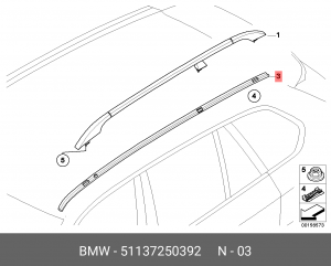 Накладка рейлинга на крышу 51 13 7 250 392 BMW